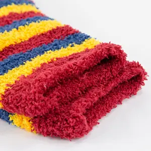 100% polyester colorful stripes women fluffy socks warm winter coral fleece socks