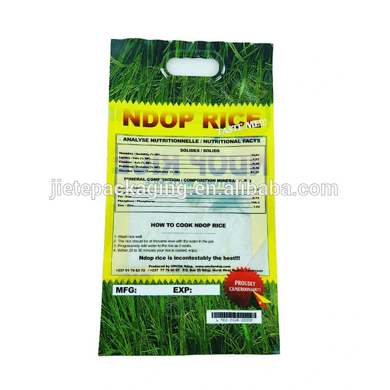 custom PE plastic rice bag with colorful printing handle pouch 1kg 2kg 5kg
