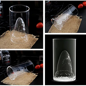 High Quality Handmade Double Wall Beer Glass Mug Shark Shape Beer Cup Glass Animal Pattern Glass Water Cup