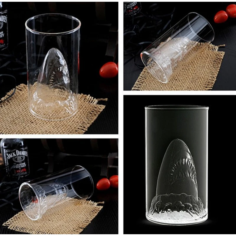High Quality Handmade Double Wall Beer Glass Mug Shark Shape Beer Cup Glass Animal Pattern Glass Water Cup