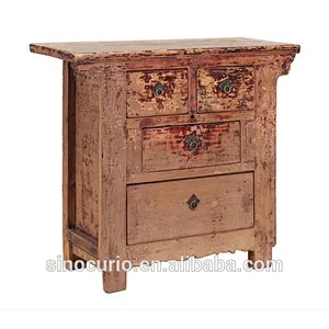 Antique Shanxi Distressed Wood Table With Drawers