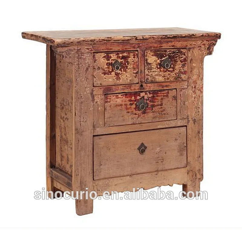 Antique Shanxi Distressed Wood Table With Drawers