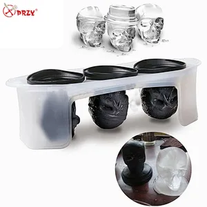One set Skull head shaped silicone ice mold whiskey cocktail ice ball maker large ice cubes