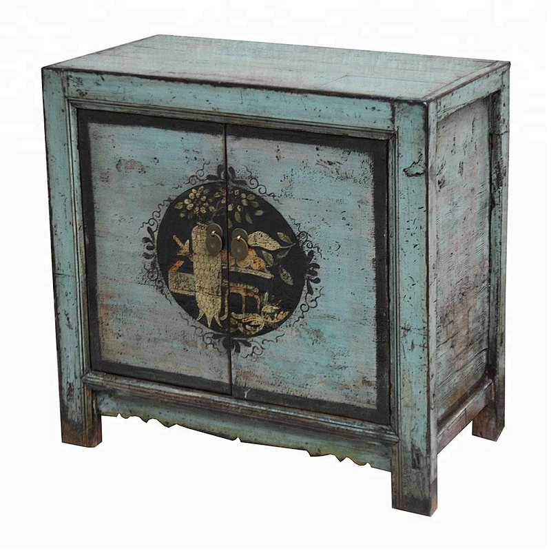 chinese antique distressed lacquered wooden beside cabinet mongolian furniture