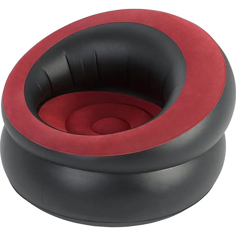 Black Single Flocked Inflatable Blow Up Sofa, Bed, Couch, Seat, Camping Chair