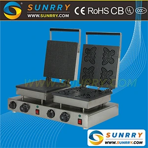 Electric lolly butterfly and round waffle cone pressing making machine