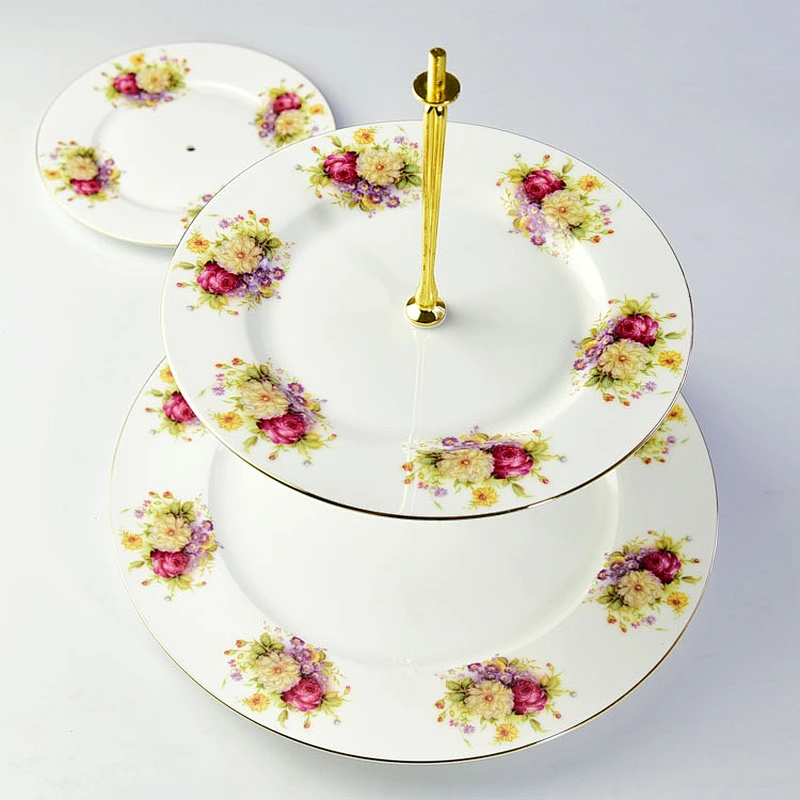 Chinese supplier supply fancy rose flower dish with three-layer plate for anniversary
