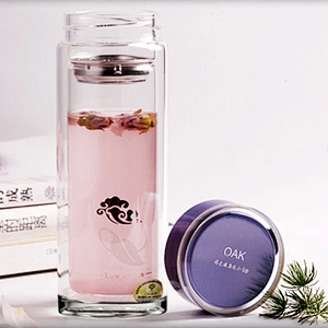 Top grade gift-box double wall glass cup logo custom with strainer