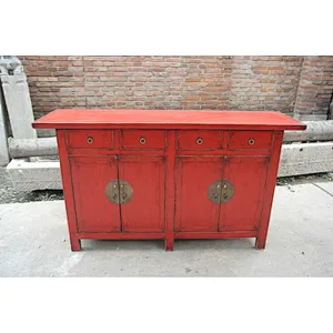 Solid reclaimed wood living room cabinet red sideboard
