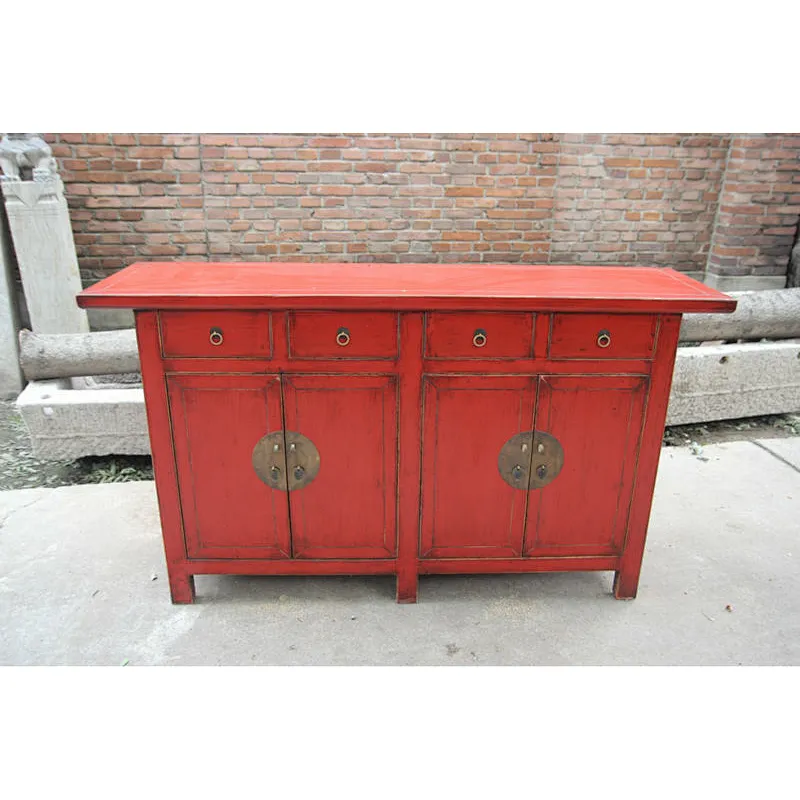 Solid reclaimed wood living room cabinet red sideboard