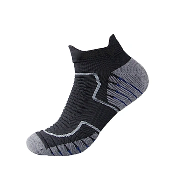 Men's Unisex Black Compression Half Terry Thick Soft Bottom Running Sneaker Ankle Sports Athletic Socks