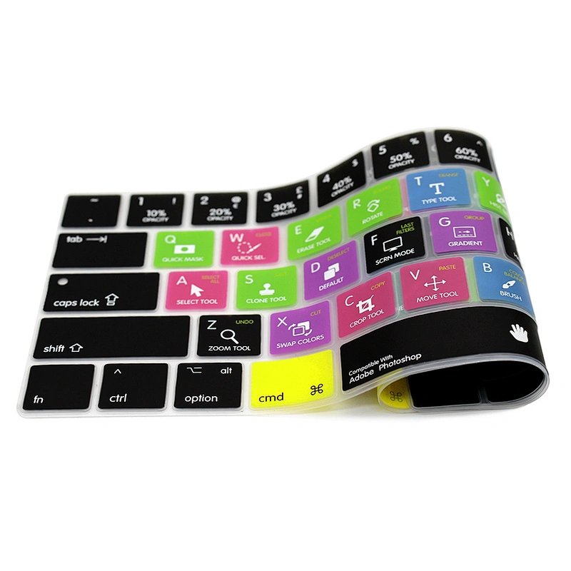 Hot sale 2018 Dustproof Ado be Photo Shop PS Shortcuts Silicone Keyboard Protector for Macbook Pro 13