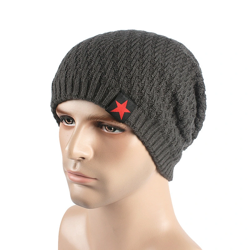 Navy Blue Plain Merino Wool Knit Winter Slouch Mens Custom Beanie Hat
