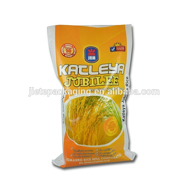 laminated polypropylene pp material and hot stamping surface handling woven rice bag 50kg