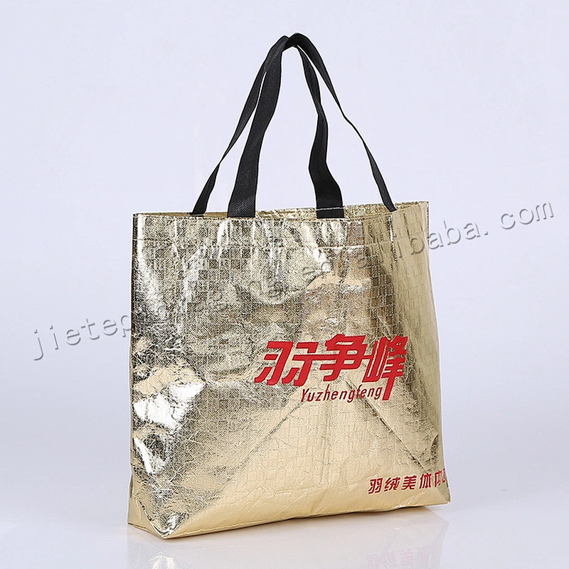 Oem Multifunctional gold printing and laminated foldable plastic non woven shopping bag for wholesales