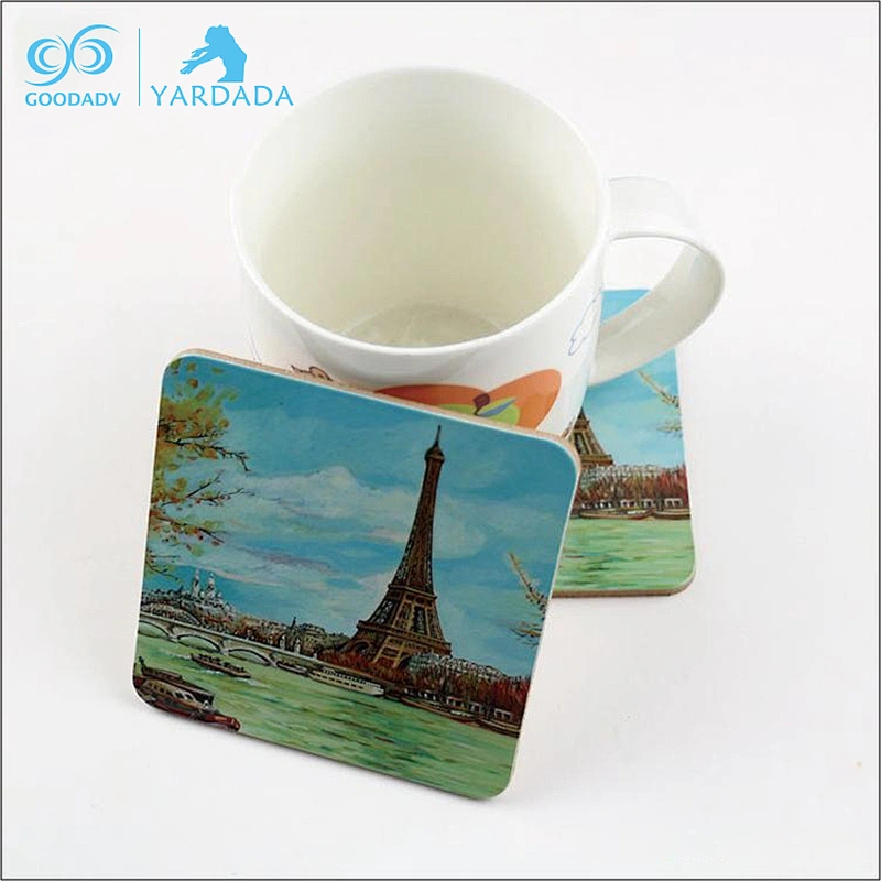 Promotional printing cork backed drink coasters MDF wooden craft coasters