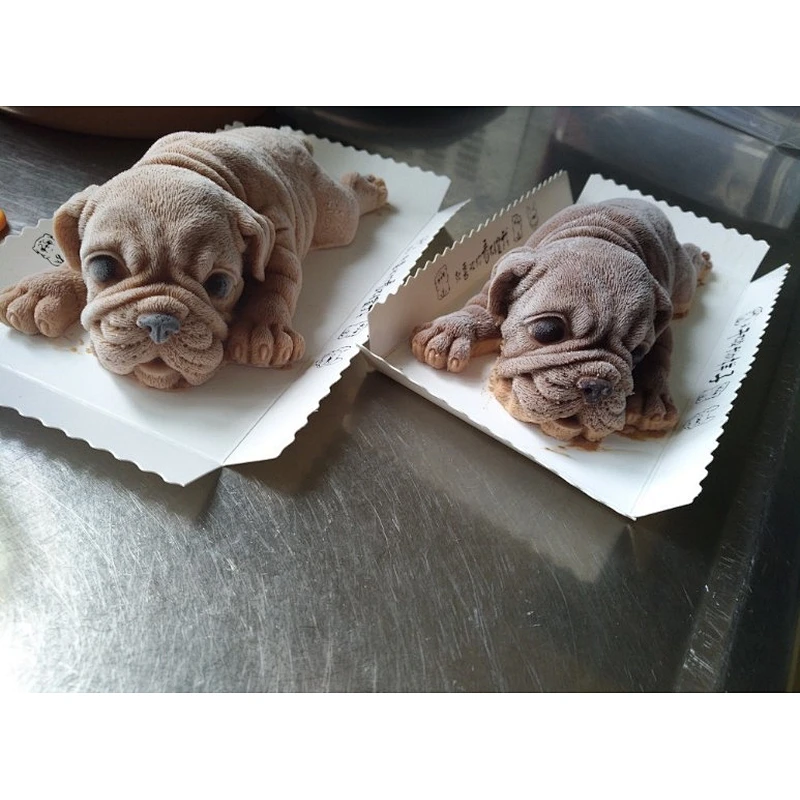2 Size Dirty dog 3D Shar Pei Dog Mousse Cake Silicone Mould for Fondant Chocolate Candy Mold