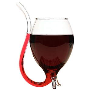Customized Logo Creative Novelty Wine Glass Borosilicate Mug New Design Glass Wine Cup With Drinking Tube Straw