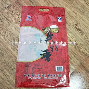Customized transparent vacuum rice bags with plastic handle for snack,food,flour,sugar,salt