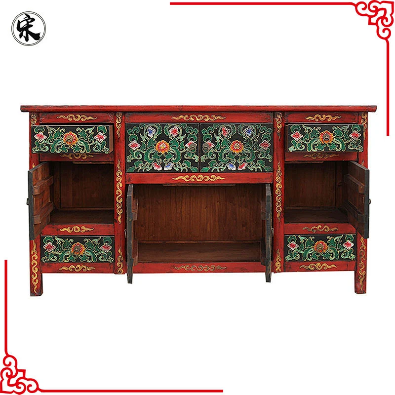 beijing Chinese Antique Tibetan reproduction wood furniture with hand painted