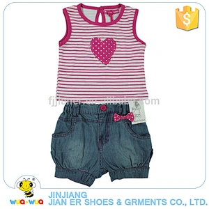 OEM wholesale boutique sleeveless shirt jeans pants kids girl clothing set