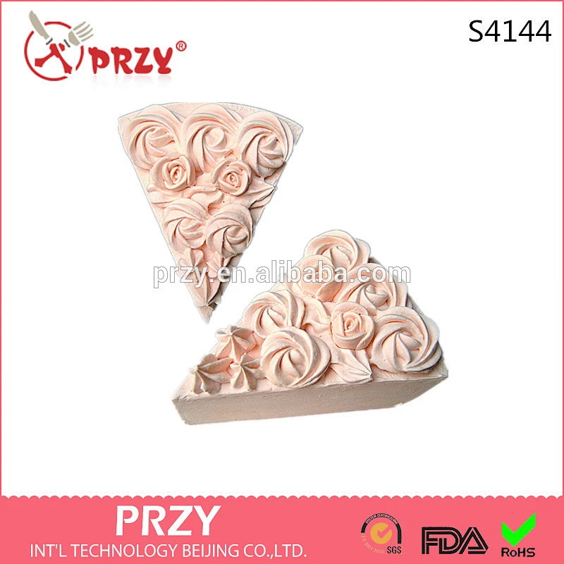 S4144 PRZY Wedding cake slice with Rose icing top - 3D Silicone Soap/plaster/clay/candle Mold