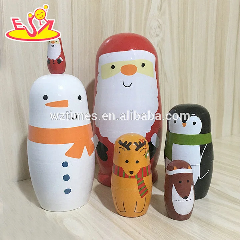 2018 Wholesale interesting nesting dolls 5 pcs wooden santa russian doll for kids W06D105