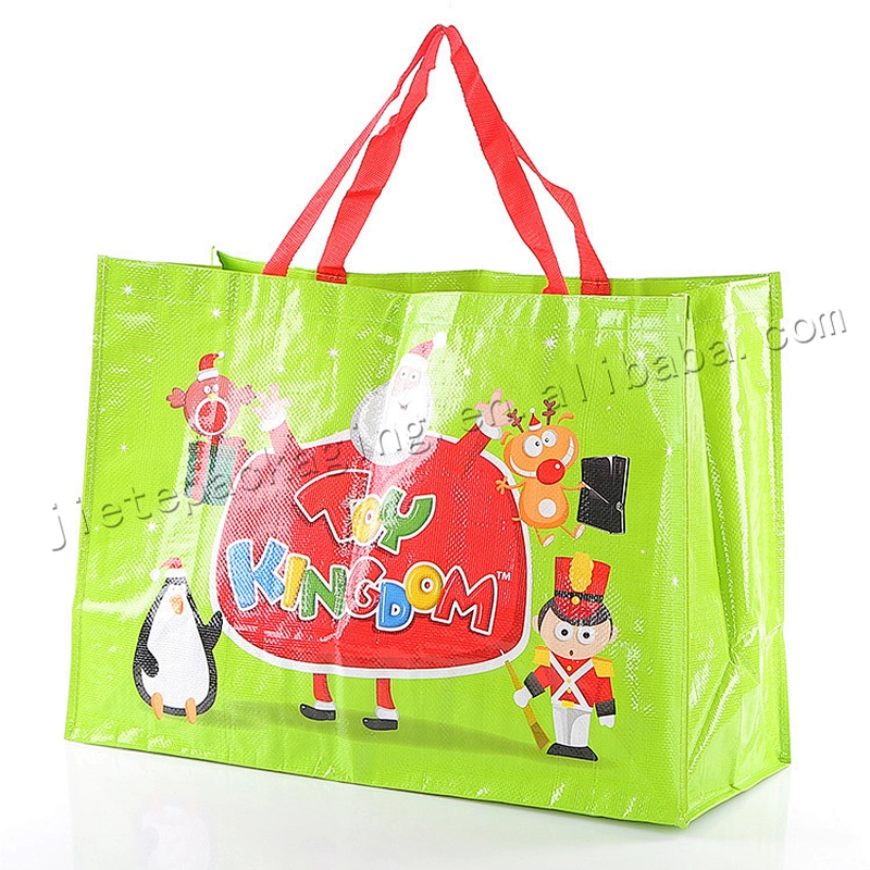 Lovely design green stand up plastic laminated pp woven shopping bag for market