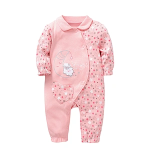 New wholesale cute and stylish sleep and play clothes baby pajamas cute girl wearing pink jumpsuit baby clothes