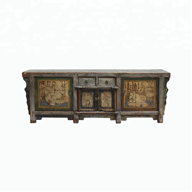 chinese antique recycled wood lacquered TV console furniture