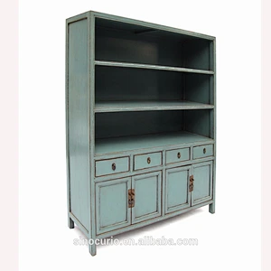 chinese vintage antique furniture solid wood carving wall bookcase