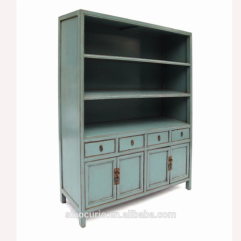 chinese vintage antique furniture solid wood carving wall bookcase