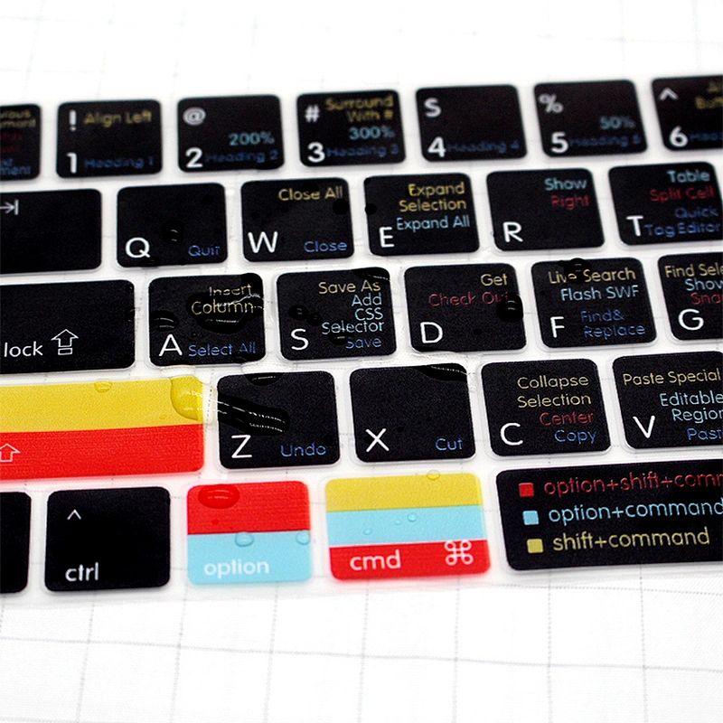 ado be dreamweaver shortcut keyboard protector Hot keys Silicone Keyboard Cover Laptop A1706 A1707 for macbook skin