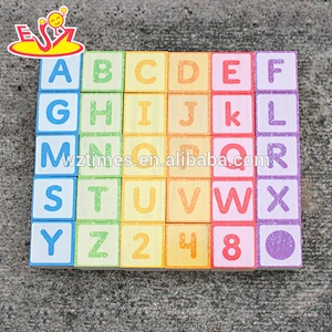 Wholesale educational alphabet wooden building blocks toy all kinds of patterns 3d blocks toy W13A065