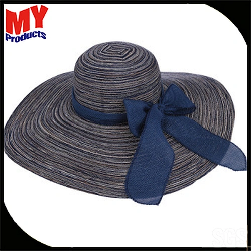 colorful striped floppy dacron hat with Ribbon bow