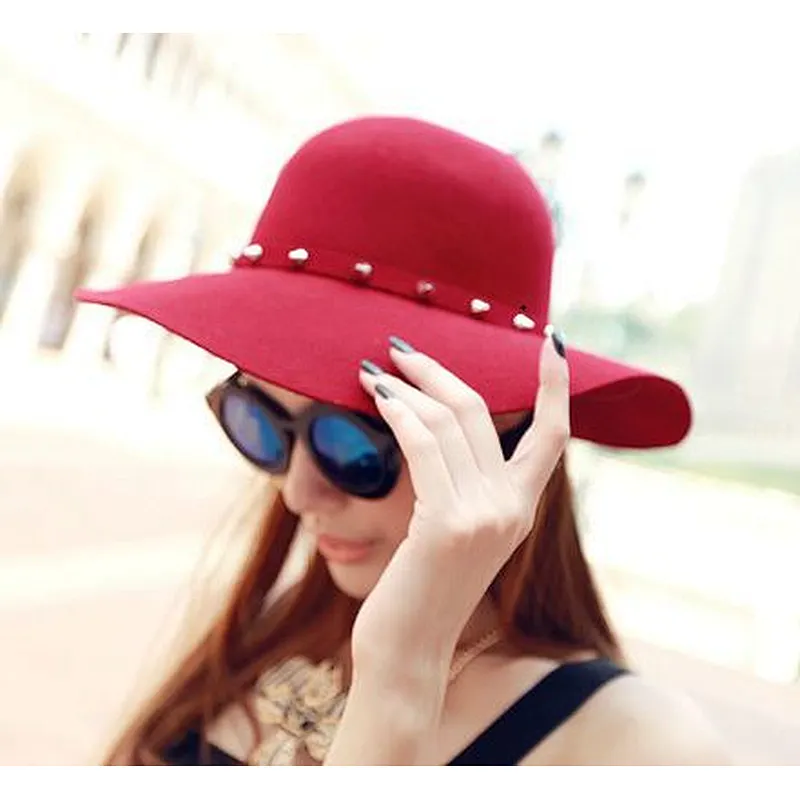 Wholesale Fashion Vintage Women Wide Brim Wool Felt hat Floppy Wool Hat