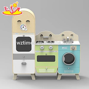 New design wooden kitchen play toys with fridge and washing machine W10C242
