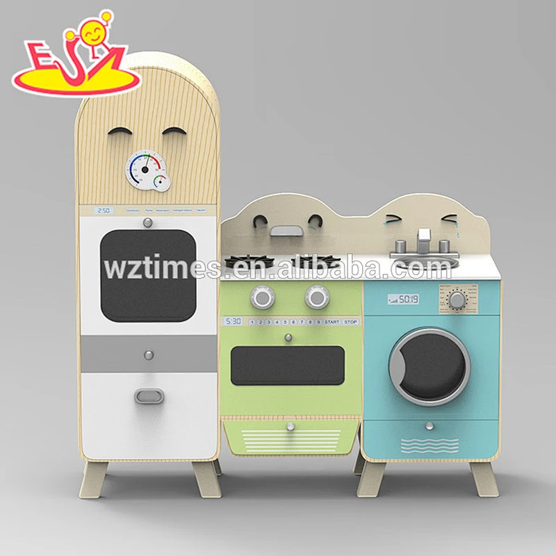 New design wooden kitchen play toys with fridge and washing machine W10C242