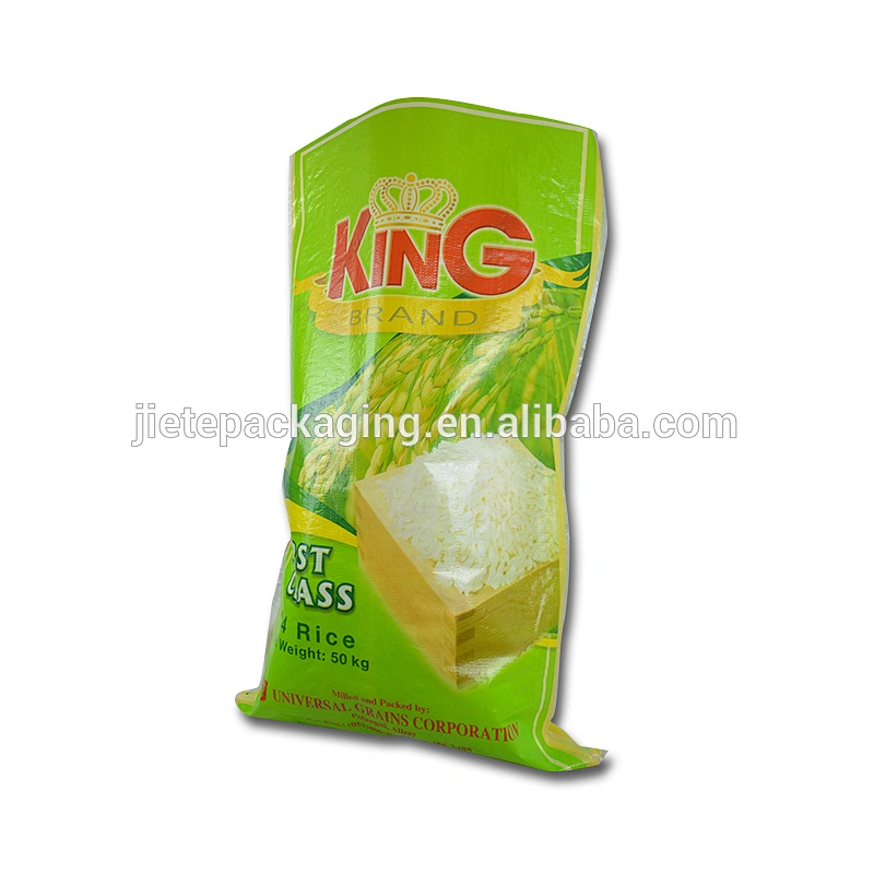 Good quality 100% virgin polypropylene material transparent recyclable and biodegradable bopp pp woven rice packing bag 50kg
