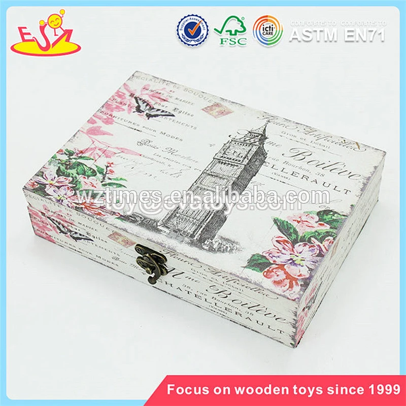 Wholesale colorful wooden rectangle box fashionable wooden rectangle gift box W18A037