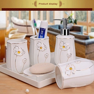 China Supplier in-stock Toothbrush and Gargle Cup Fashion 5pcs Ceramic Bathroom Set Home Porcelain Toilet Set