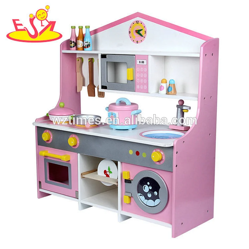 2018 freudige Kinderküche der Spielwaren spielt hölzernes Rollenspiel in rosa W10C379