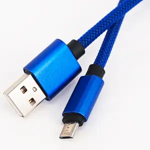 Colorful Fabric Nylon Braided Cloth Woven Metal Head Micro USB Data Charger 1m Cable