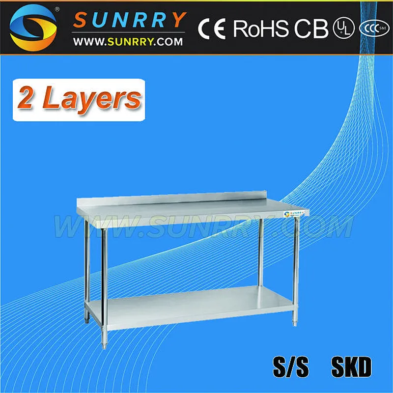 2-Tier kitchen stainless steel dish display work table and sorting table for fashion design (SY-WT79B SUNRRY)