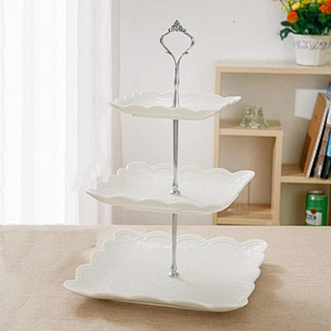 Square Dessert Plate Customized Table Decoration Ceramic Dishes European Pottery Fruit Plate Cake Table Buffet Display Rack