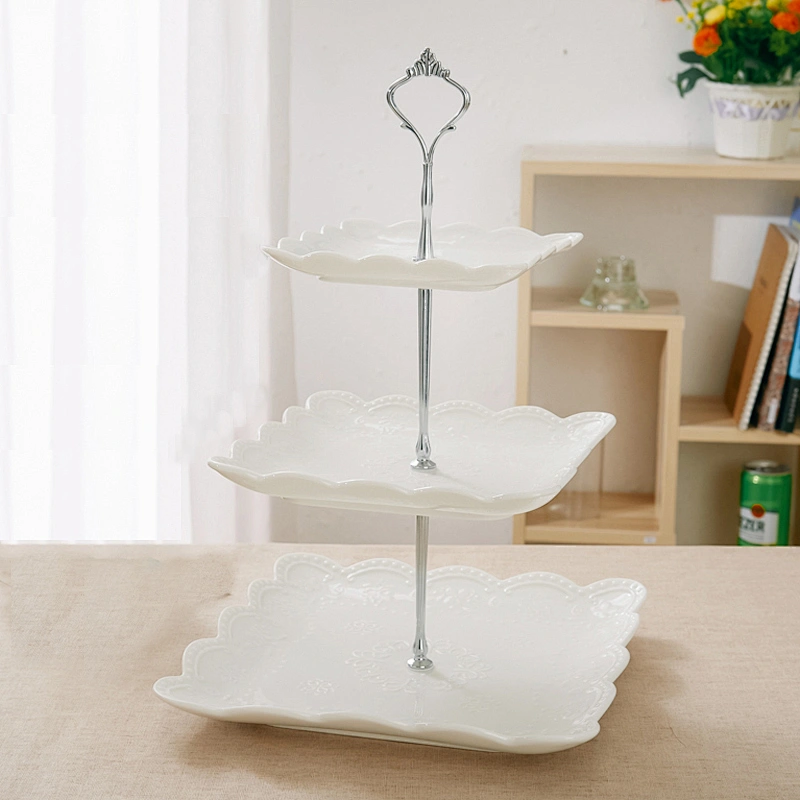 Square Dessert Plate Customized Table Decoration Ceramic Dishes European Pottery Fruit Plate Cake Table Buffet Display Rack