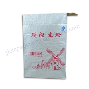 25kg stand up multilayer white kraft paper with pe lining flour packaging bag