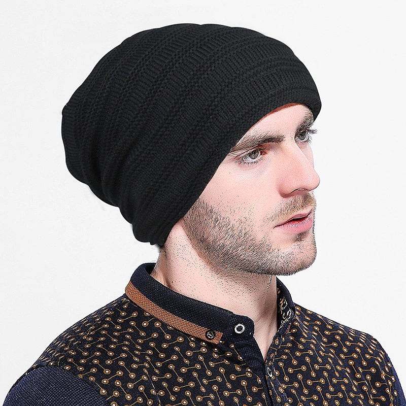 Men Slouch Beanie Skull Ski Wool Beanie Cap/Custom Leather Patch Beanie