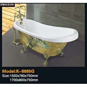 K-8885G Extra Thickness Flower Pattern Mosaic Freestanding Italian Bathtubs With Four Legs