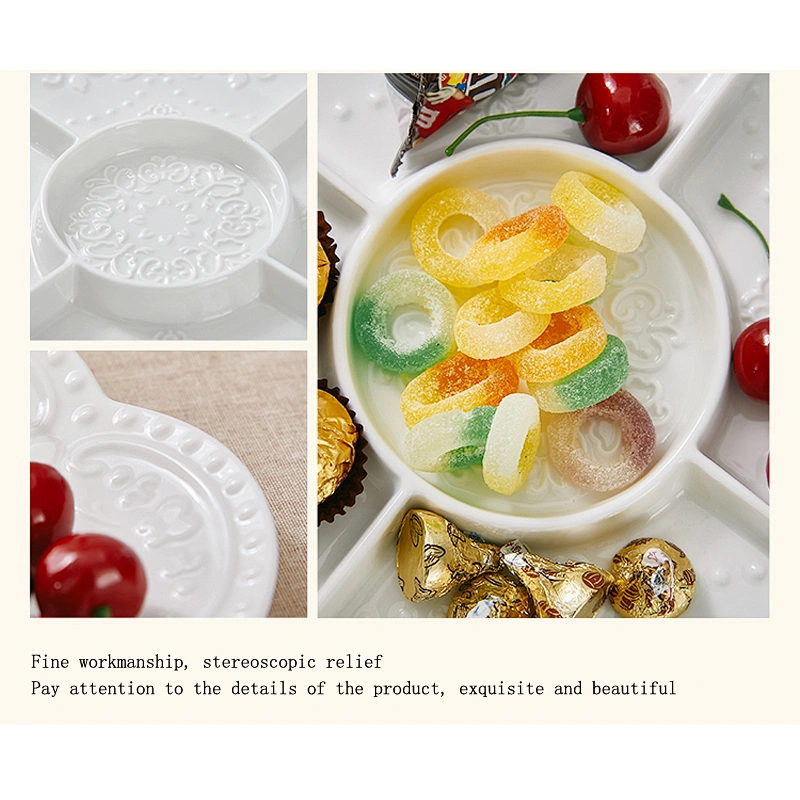 Simple Style Ceramic Dish White Lace Fruit Plate Snack Dish Customized Logo Porcelain Tableware Plate